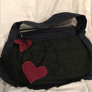 Navy and black fabric handbag